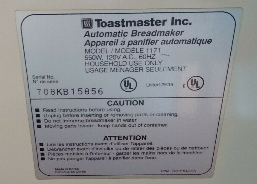 Bearing for Toastmaster Bread Maker Pan Assembly Model 1171 only