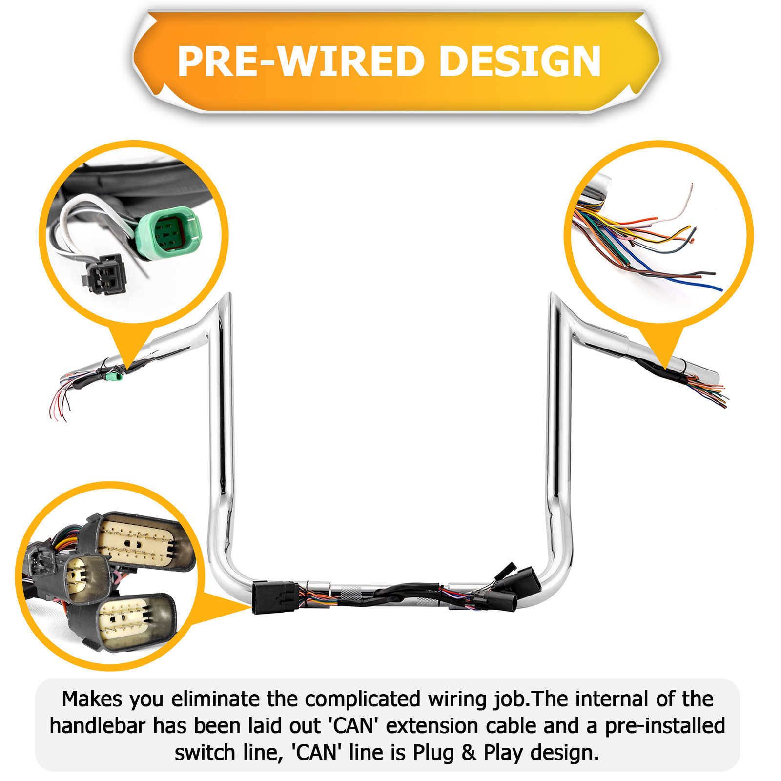 Pre-Wired 12" Meathook Handlebars For Harley Electra Glide Ultra Classic 08-13