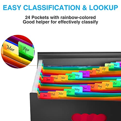 24 Pockets Expanding File Folder with Blank Labels, According File Black