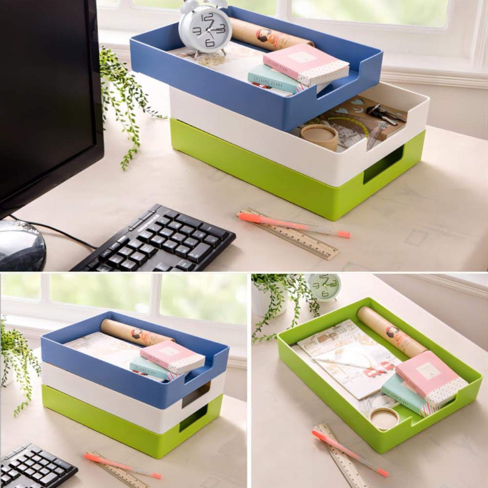Letter-Size Tray, 2 PCS A4 Plastic Stackable Paper Tray, Desk Drawer Organize...
