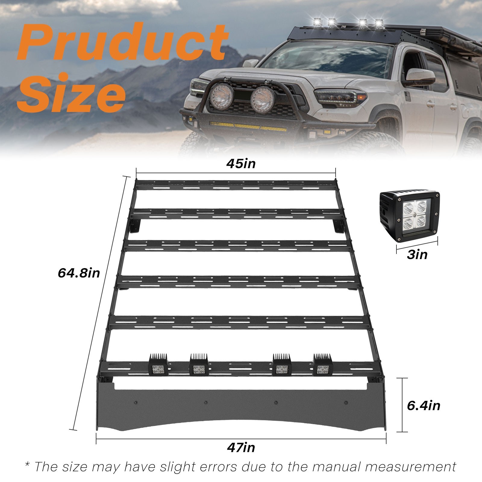 US For 2005-2023 Toyota Tacoma Double Cab Roof Rack Cargo Carrier w/LED Light