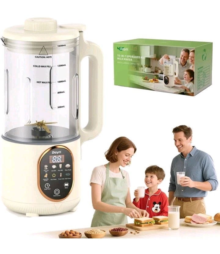 Beyn 10-in-1 Automatic Nut Milk Maker Machine, 60oz Large large, White .