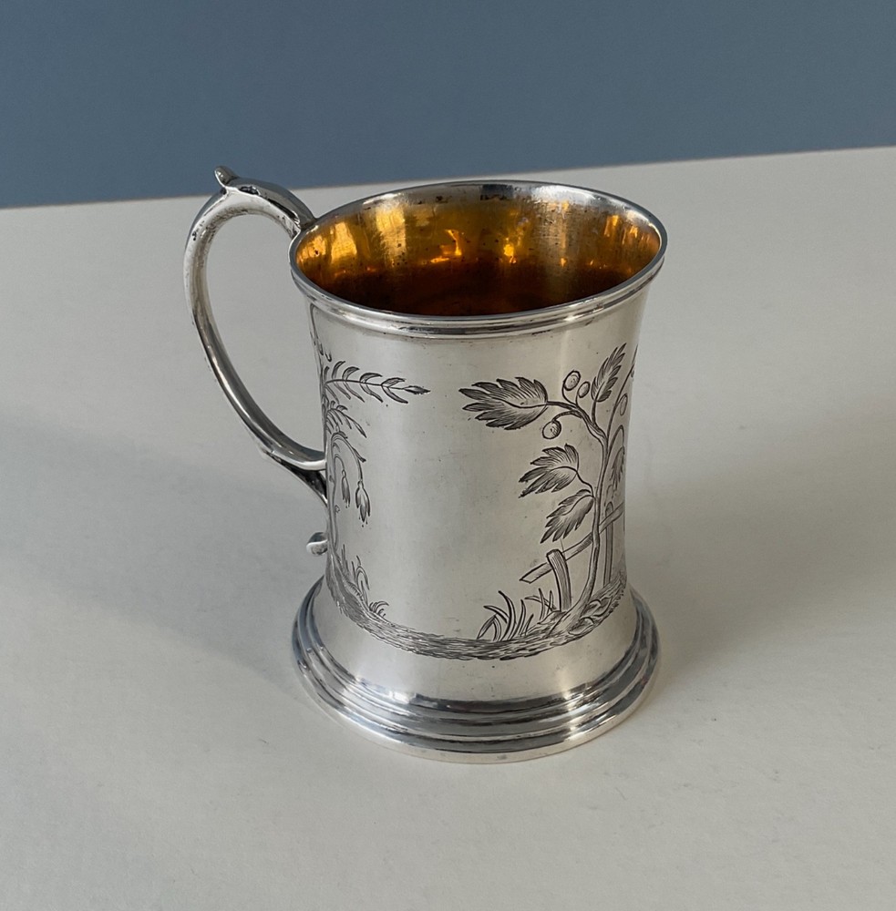 Antique Solid Silver 'Badminton' Gilded Mug Victorian
