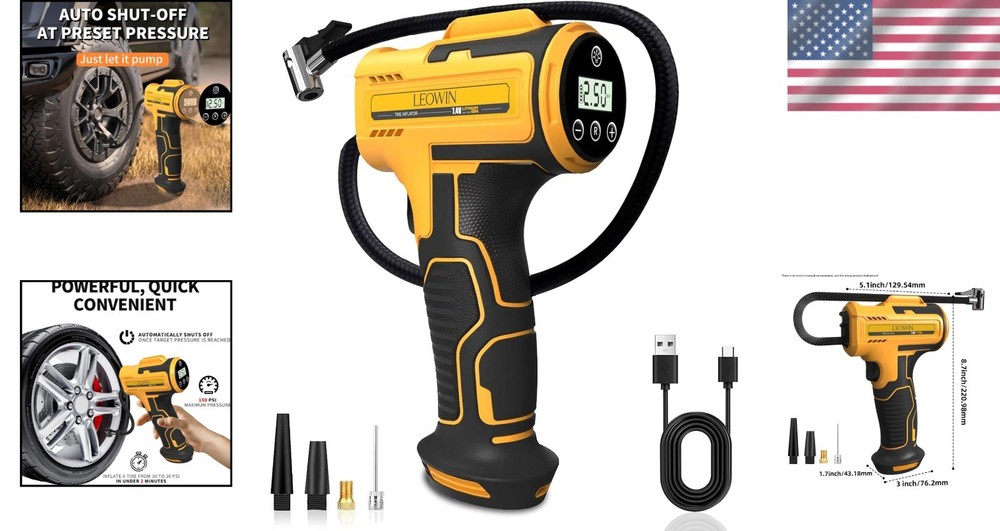 Compact Handheld Air Compressor with Auto Shut-off & Flashlight – Essential Gear