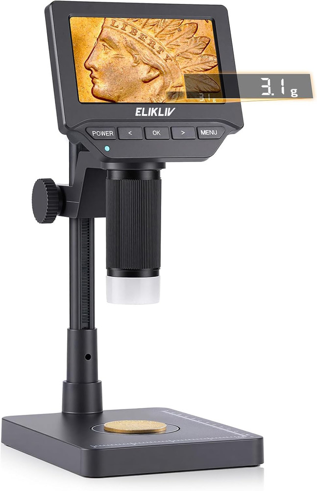 Coin Microscope with Scale：4.3" Digital Microscope, LED with Screen & Scale