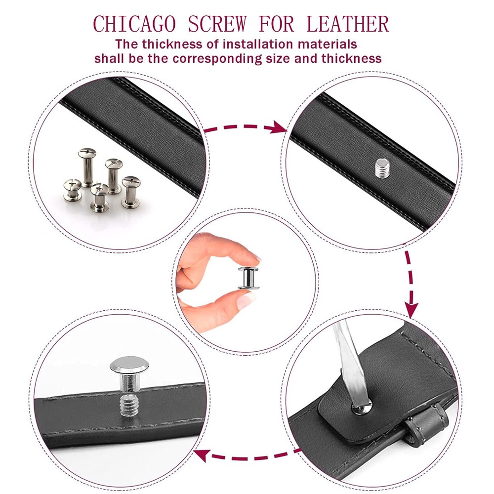 Silver Chicago Screws Leather Rivets Assorted 8 Sizes M5 Binding Bookbinding