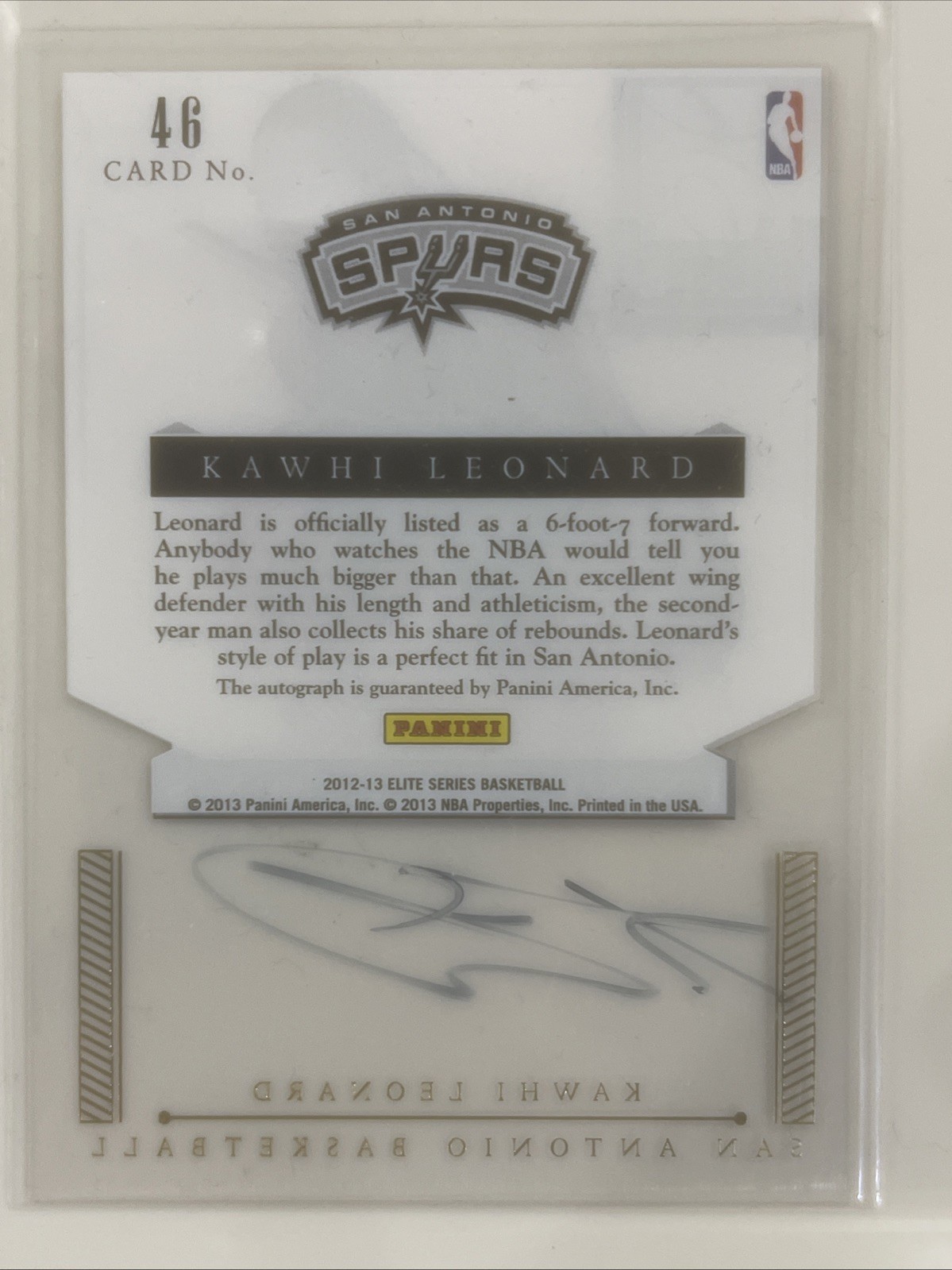 Kawhi Leonard RC Auto!2012-13 Elite Series Rookie Inscriptions Acetate+Relic/99