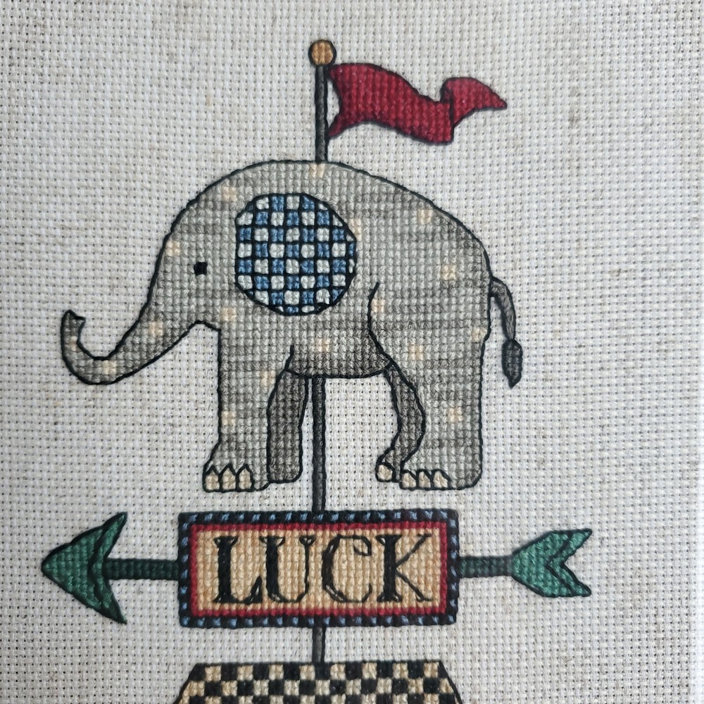 Elephant Needlepoint Panel Trunk Up Good Luck Wall Art Pillow Completed