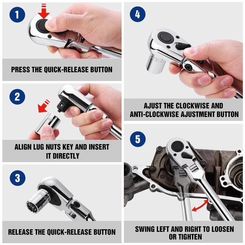 WORKPRO 1/2" Drive Extra Long Flex Head Ratchet 24" Ratchet Handle Quick Release