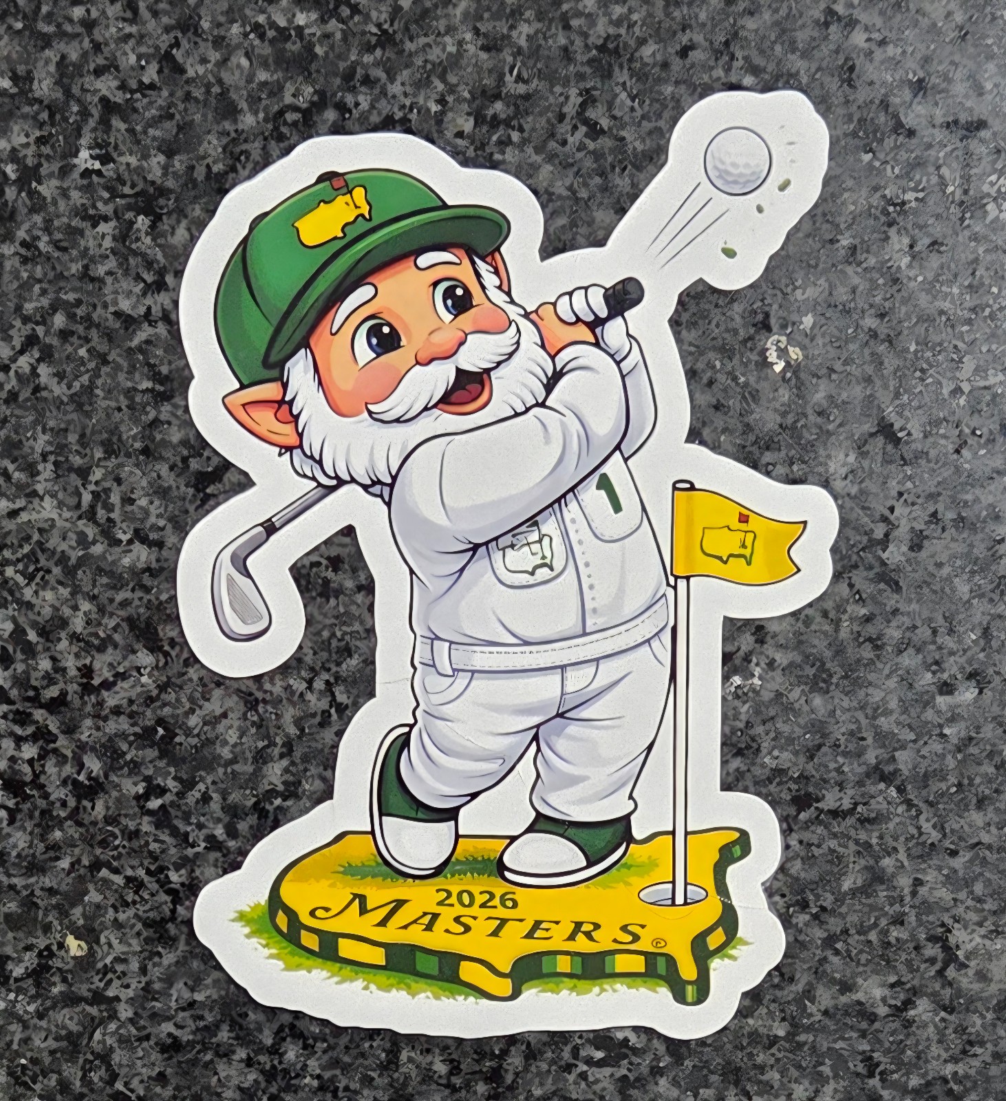 2026 The Masters Golf Gnome Mascot Decal Vinyl Sticker Striking Ball Water Resis