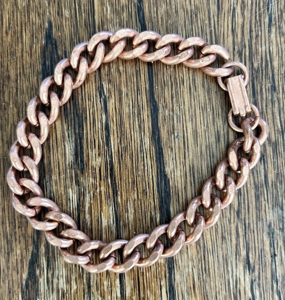 Vintage Cuban Link Solid Copper Chain Bracelet 8" Long