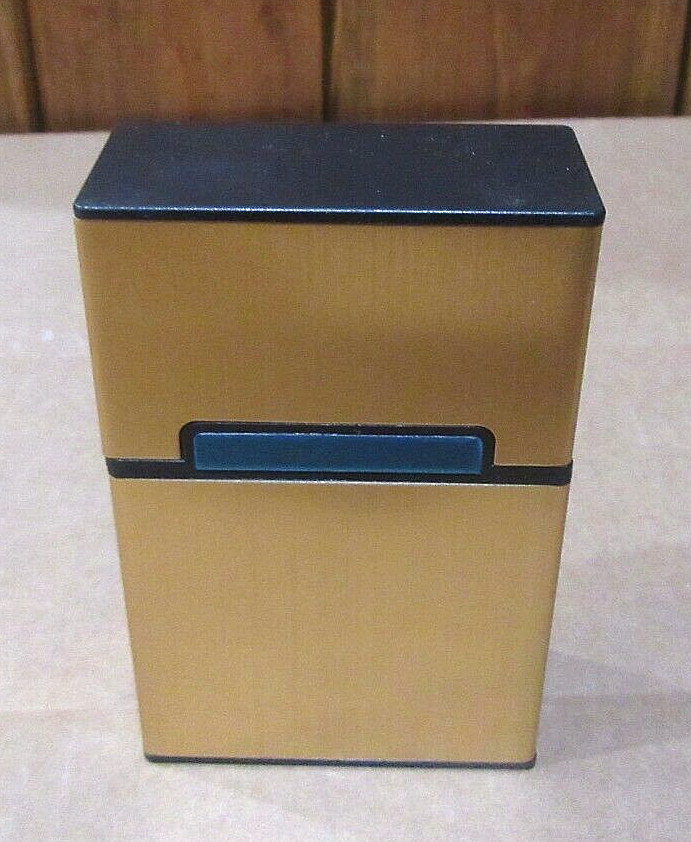Cigarette Box, Gold Aluminum Plastic Acrylic , 20 Cigarette Size Case