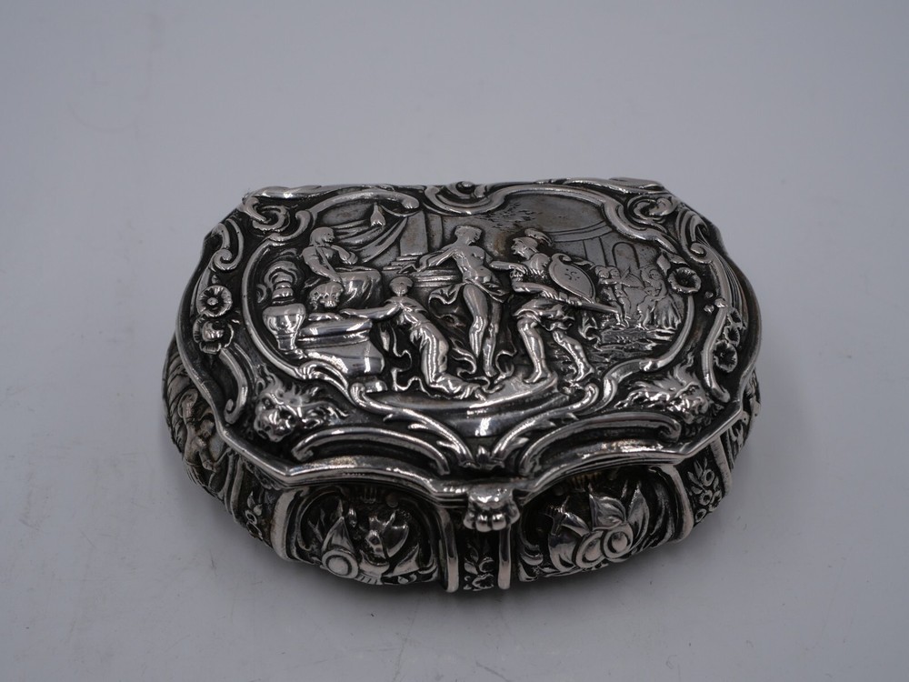 RARE 19TH CENTURY ANTIQUE SCENES SOLID SILVER VERMEIL POLYLOBEE BOX