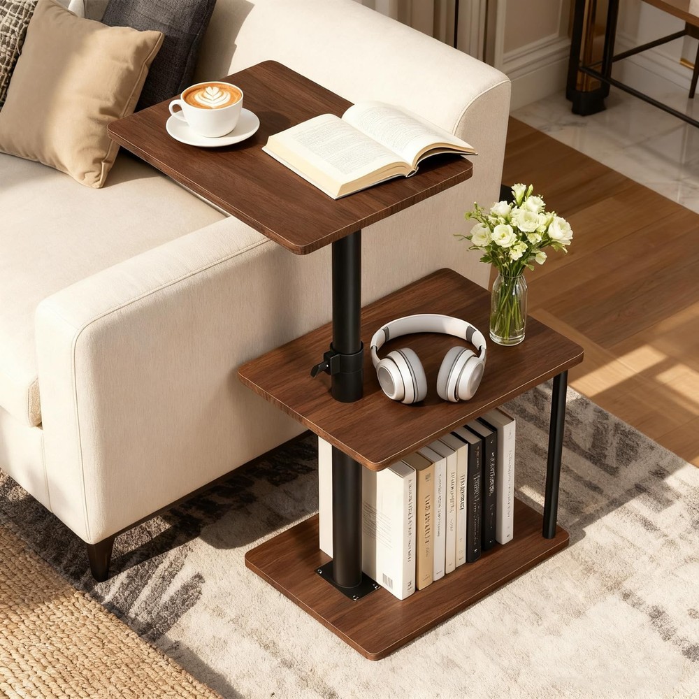 Adjustable Swivel Side Table with Storage Shelf for Small Spaces - End Table