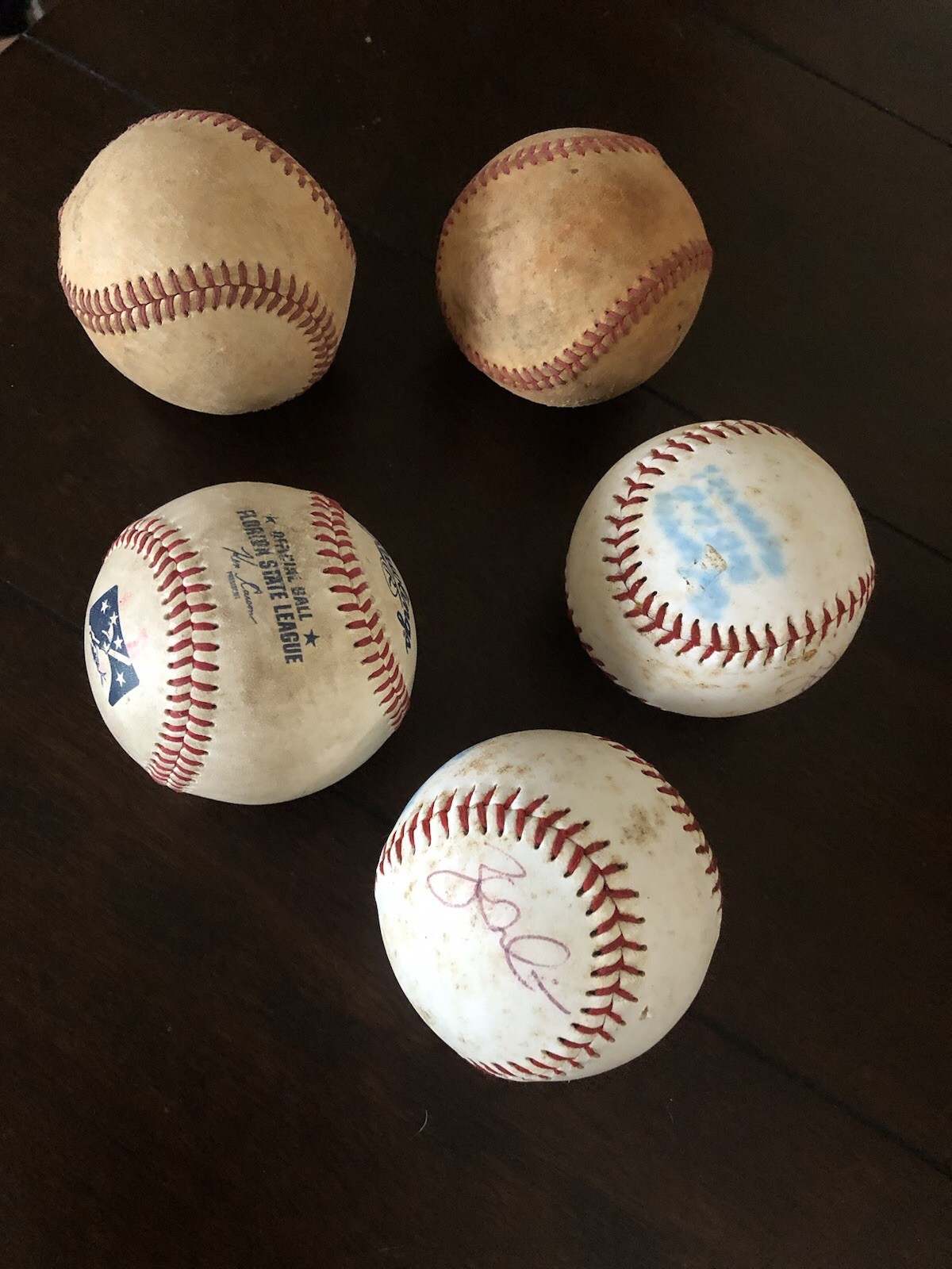 Collection Of 5 Contains Several Autographed And League-stamped Baseballs