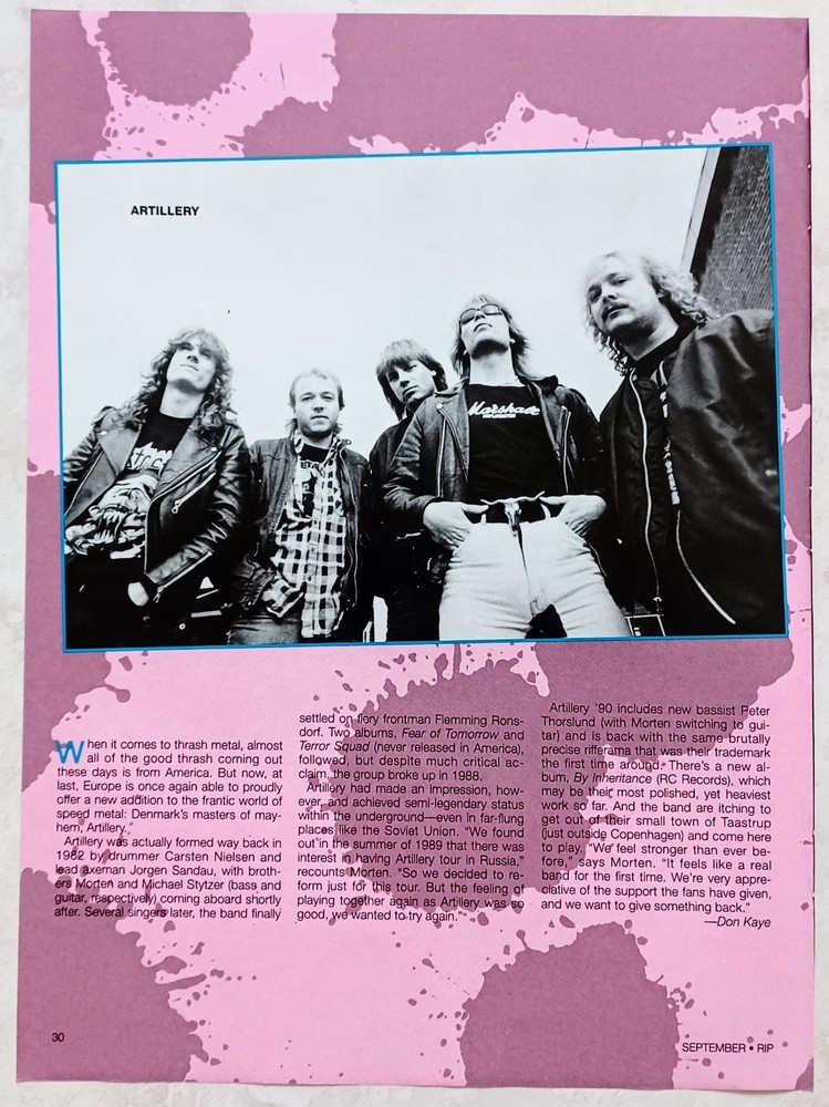 ARTILLERY~ORIG 1990 MAGAZINE ARTICLE POSTER PINUP CLIPPING~THRASH METAL