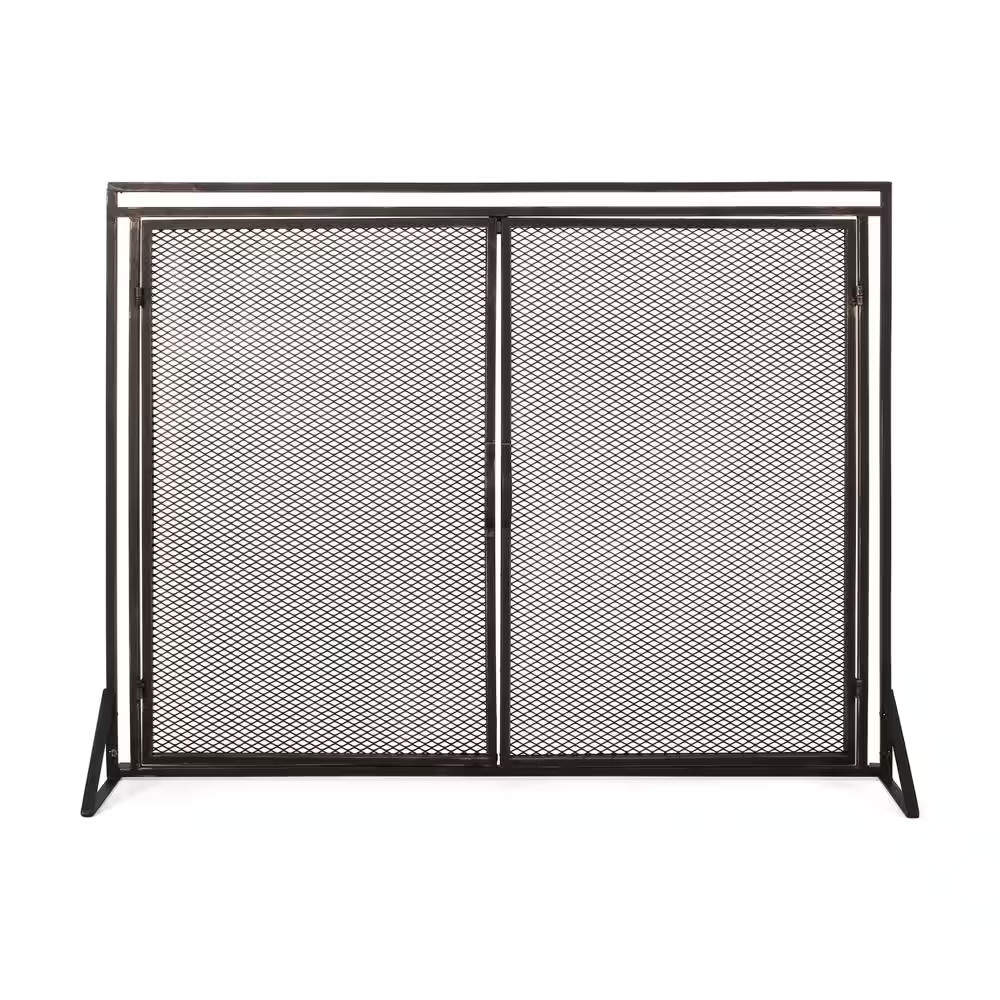 Cartwright Black Brushed Gold Metal 1-Panel Fireplace Screen