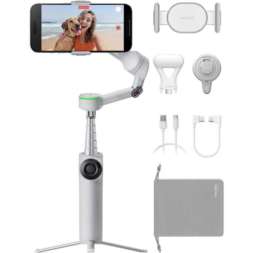 Insta360 Flow 2 Pro3-Axis AI-Powered Smartphone Gimbal Creator Bundle-Stone Gray