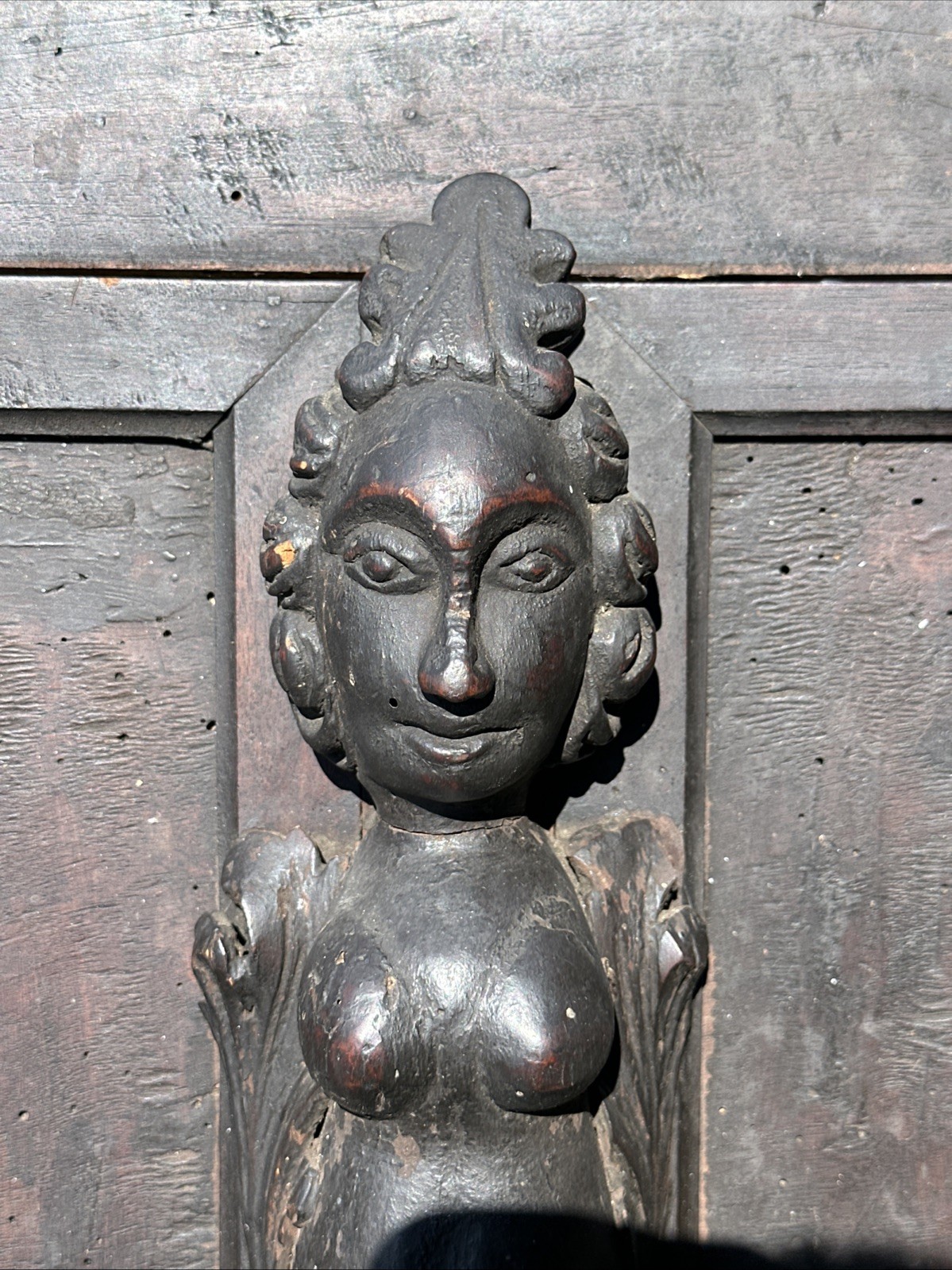 ANTIQUE WOODEN NEOCLASSICAL CARVED BIBLE STAND CARYATID FIGURE~FOLIATE MOTIFS~