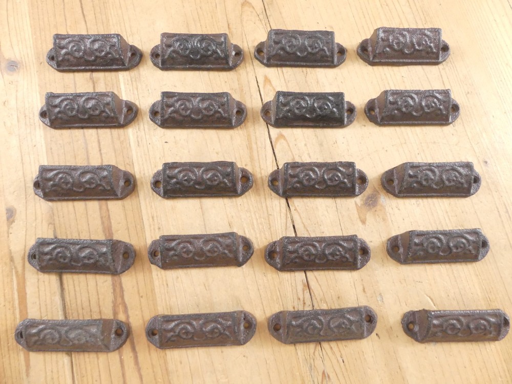 20 Cast Iron Brown Ornate Pulls Drawer Cabinet Handles Rustic Vintage Look Knobs