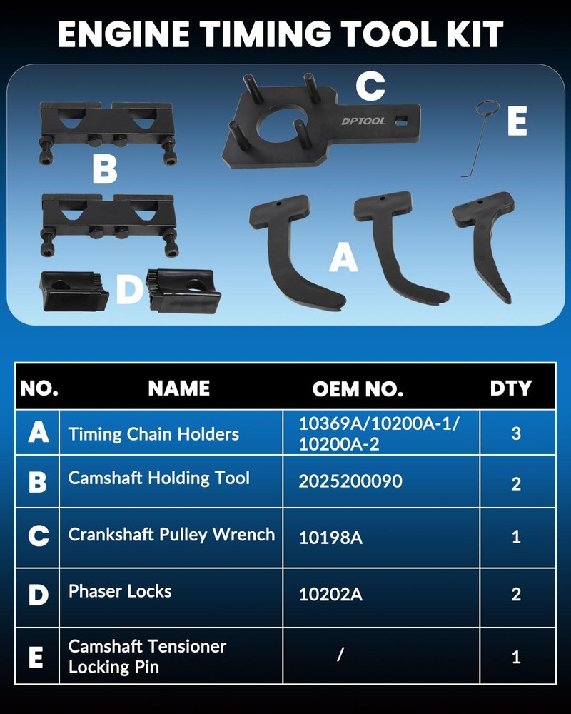 DPTOOL Camshaft Phaser Timing Chain Tool Kit Holding 9PC