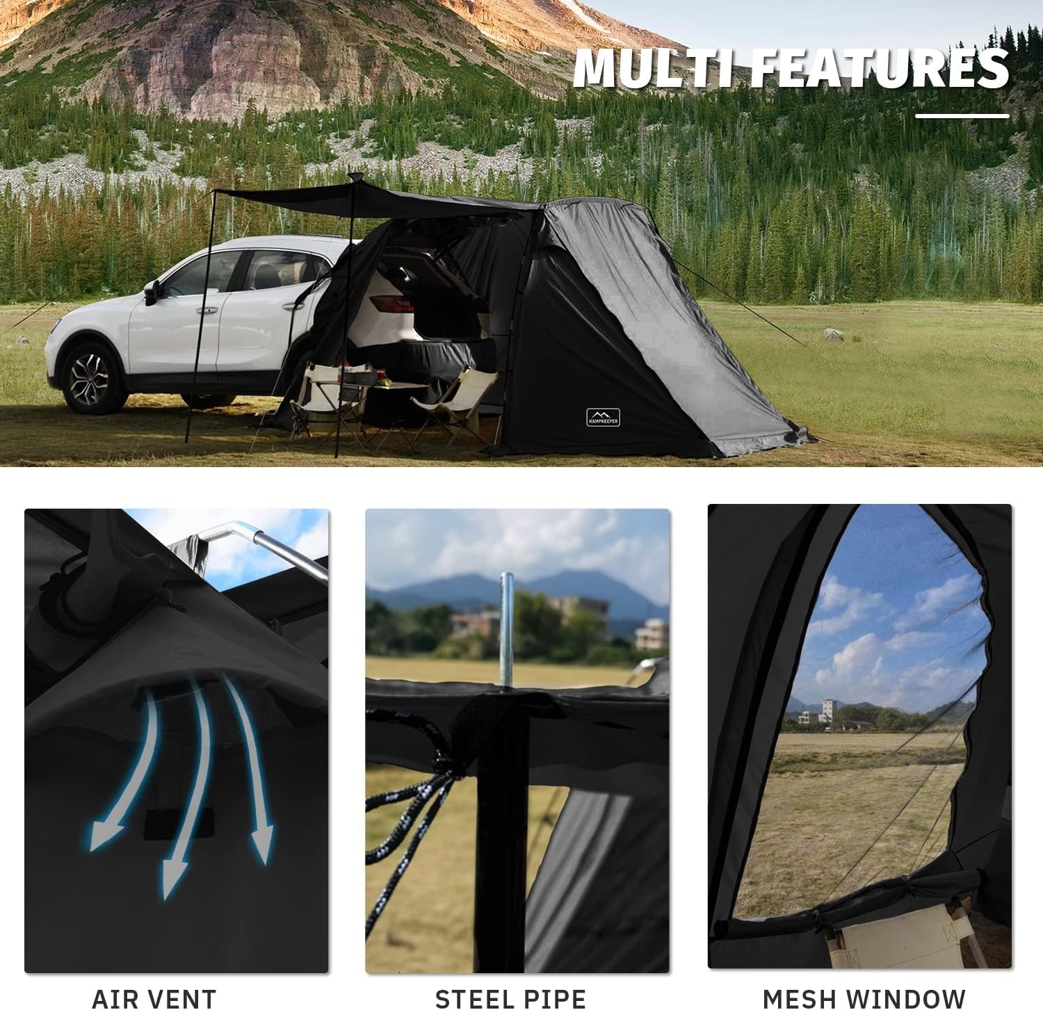 KAMPKEEPER SUV Car Tent, Tailgate Shade Awning Tent for Camping, Black