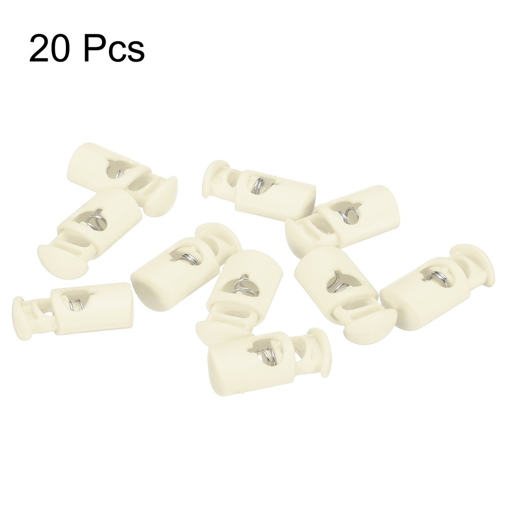 20pcs Cord Lock Single Hole Spring Toggle Stopper for Drawstring, Beige