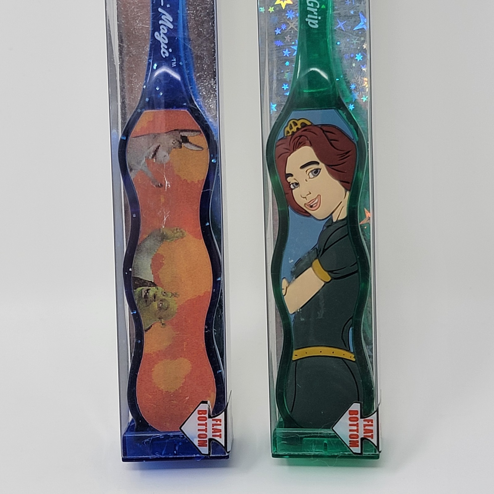 2 Happee Care Shrek 2 Soft Grip Toothbrush + Travel Cap Fiona Donkey Lenticular