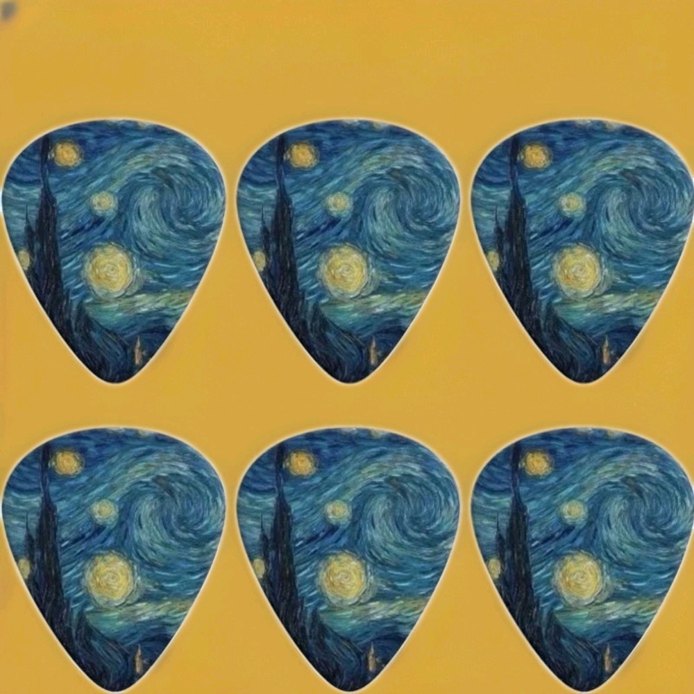 Van Gogh “Starry Night” Guitar Picks 6pcs + Case W/Key Chain Ring New Sealed