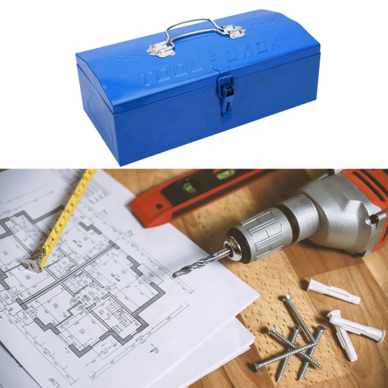 Blue Metal Tool Container Iron Sheet Hardware Hard Shell Tool Box Organizer Case