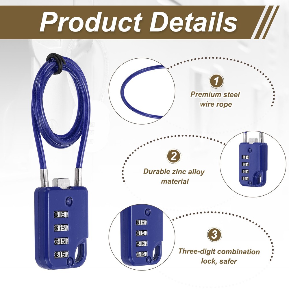 1-Pack Combination Padlock, 4 Digit 20 in Cable Luggage Lock [Blue]