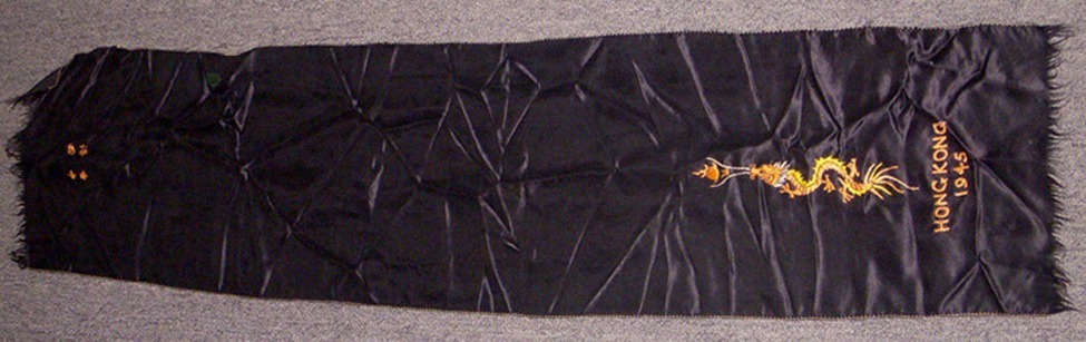 Cool Late WWII CBI Theatre Hong Kong 1945 Souvenir Scarf with Embroidered Dragon