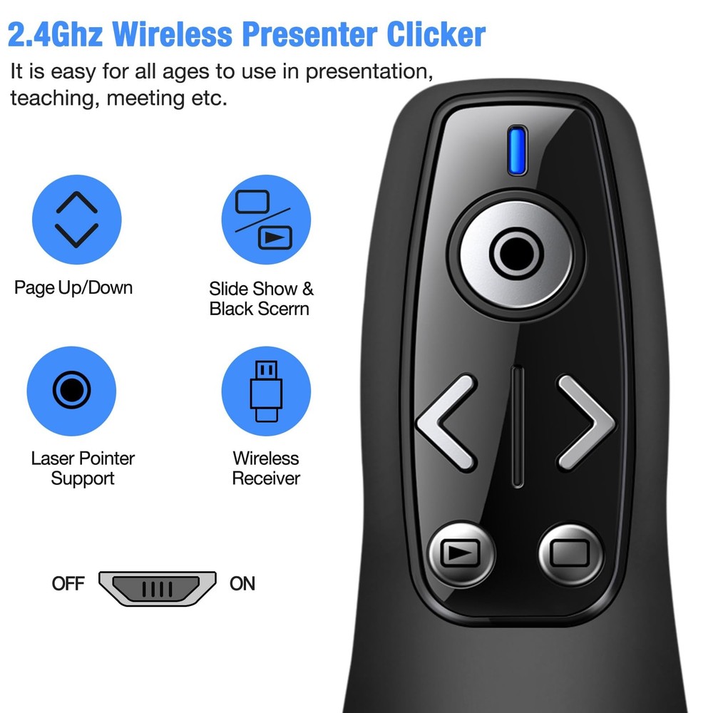 Presentation Clicker Wireless Presenter Remote for PowerPoint, Powerpoint Cli...