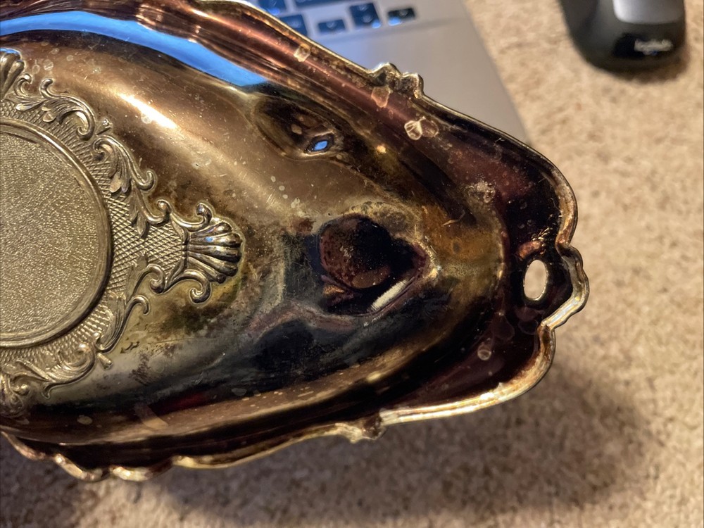 Vintage Silver Plate Roses Dish Shabby Worn Silverplate Tray