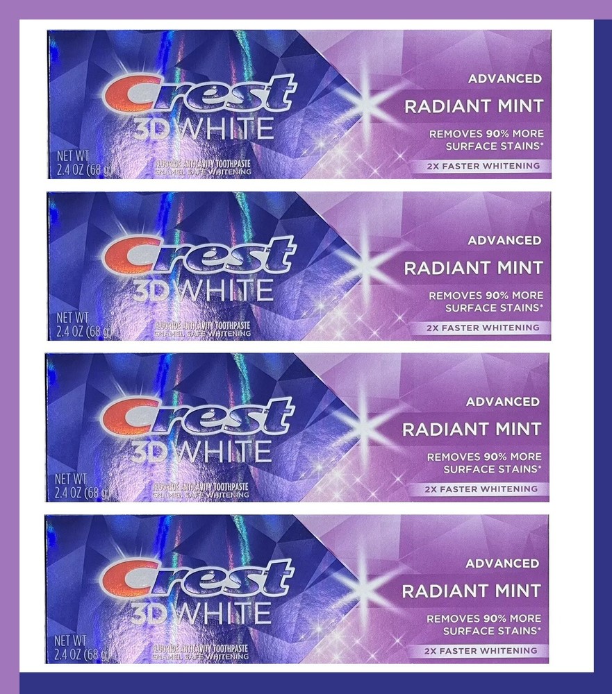 4 Pack Crest 3D White Advanced Whitening Toothpaste Radiant Mint 2.4oz Each