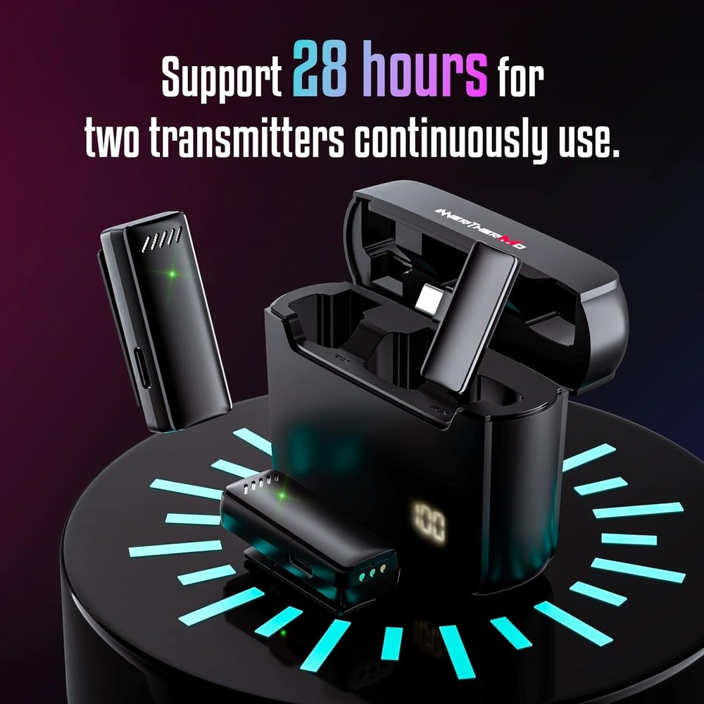 2 pc Professional Wireless Lavalier Microphone for iPhone iPad w/ Charging Case