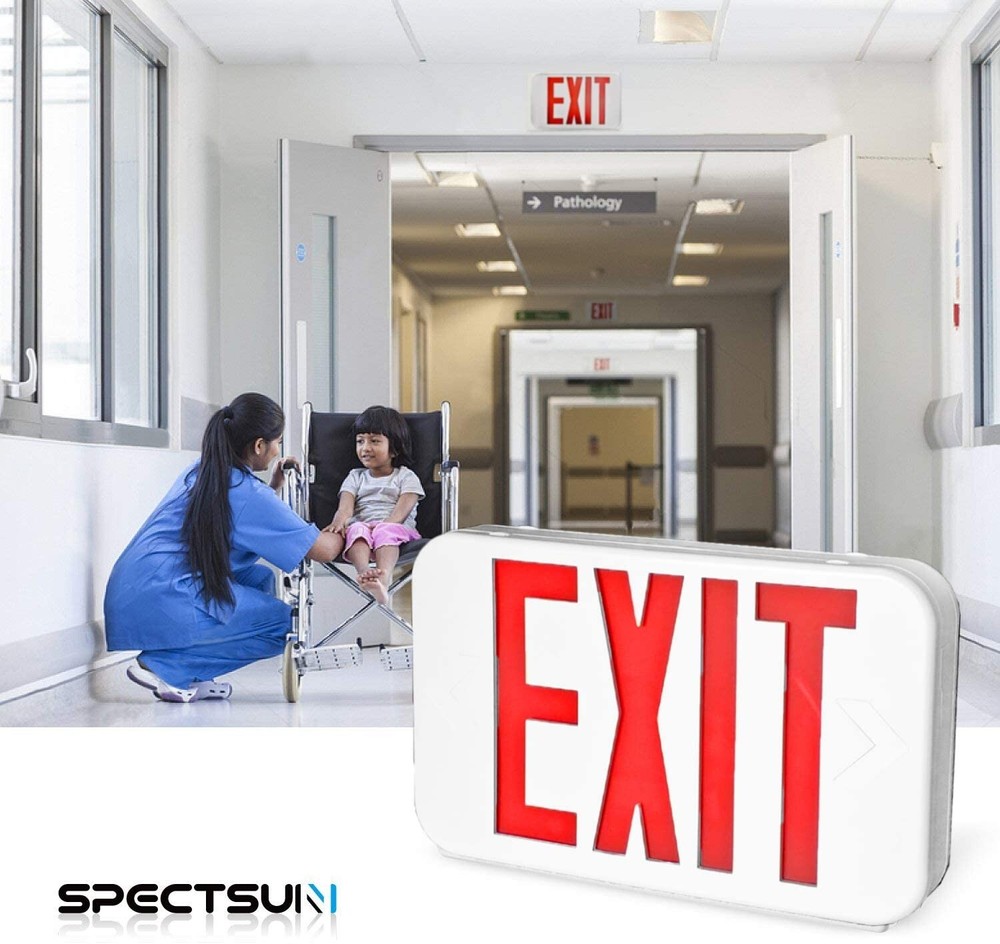 UL Listed 6 Packs Red&Green Led Exit Sign & Exit Light with Battery Backup Combo