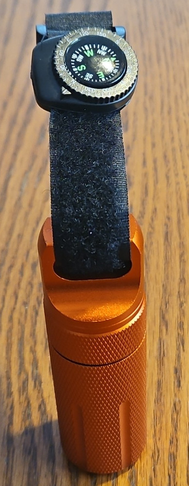 EDC Aluminum Waterproof Storage Capsule 4" Orange w/ Compass & Hook‑Loop Strap