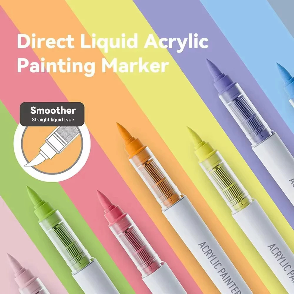 9 Colors Water Based Acrylic Paint Markers, Brush Felt Tip Acrylic Paint Pens