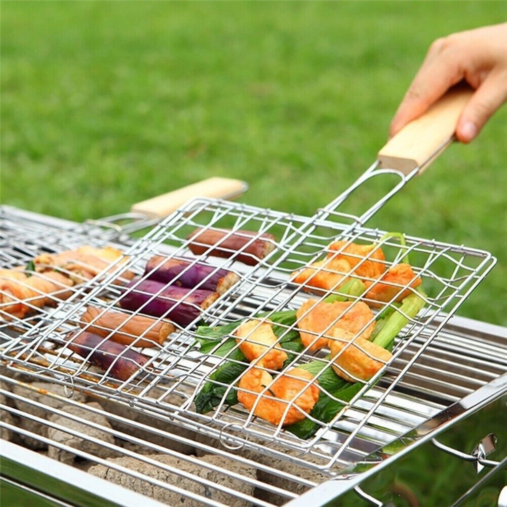 Fish Grill Basket Fish Basket for Grilling Easy Flip Stainless Steel BBQ USA