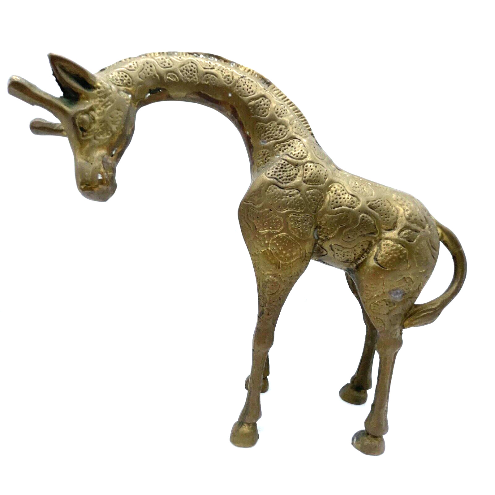 Vintage Mid Century Modern SOLID Brass Giraffe Figurine Statue 8" x 8" x 4"