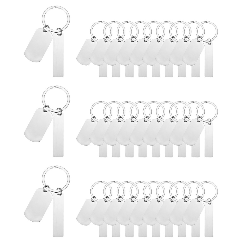 30Pcs Metal Engraving Keychain Blanks, Silver Tone(Oval/Rectangular)