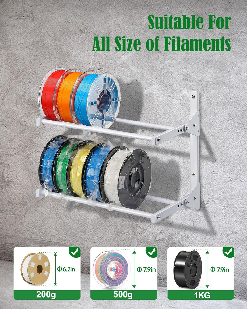 AHOWPD Wall Mount Filament Storage Rack- 3D Printer White