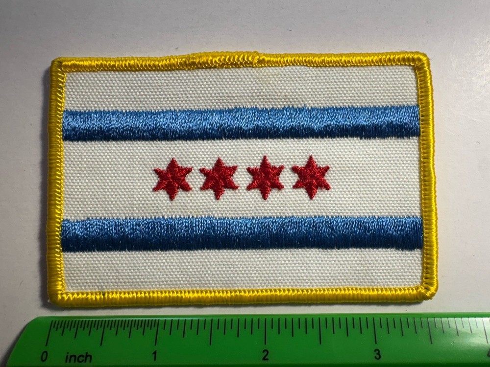 Chicago Illinois Flag Patch ~ Yellow Trim