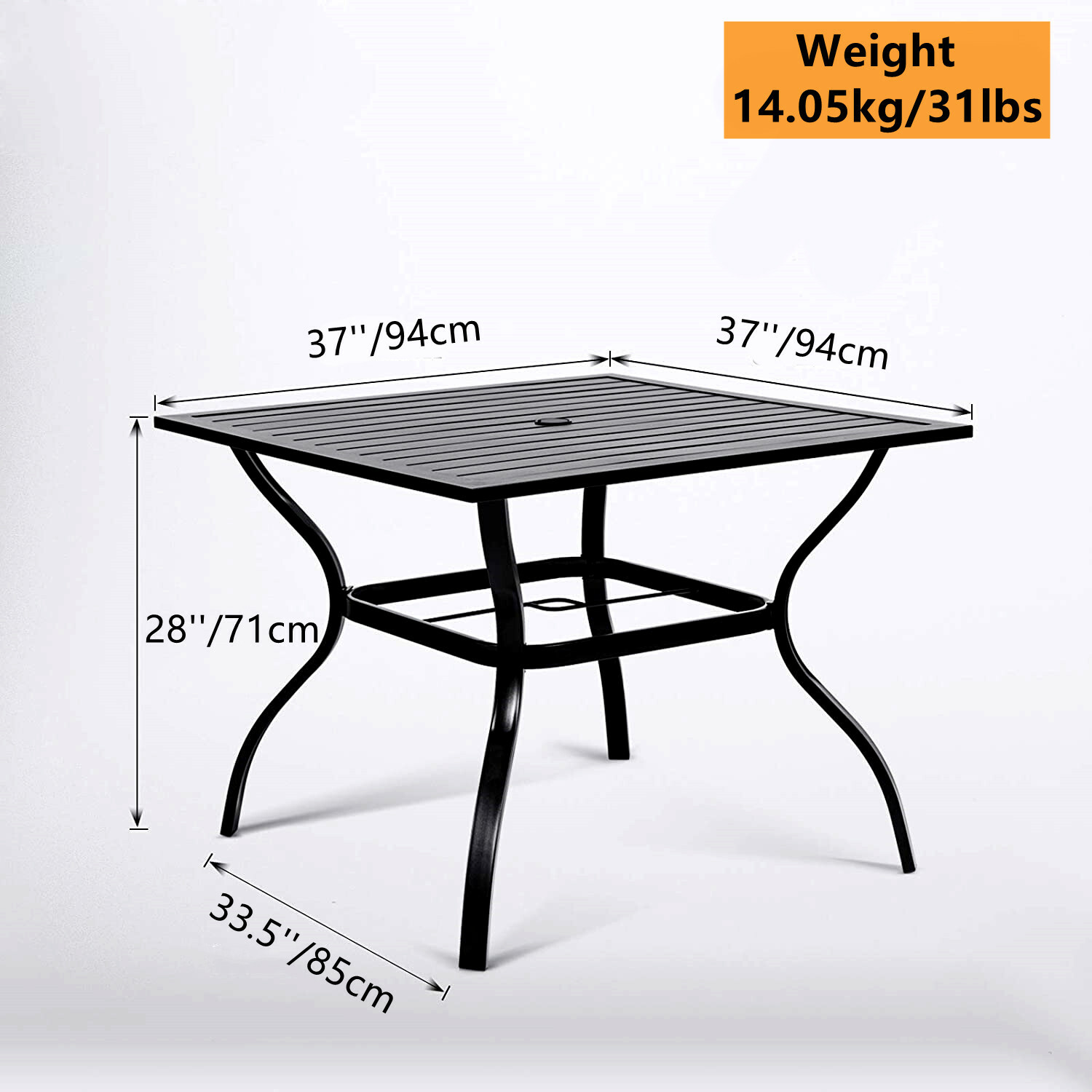 Patio Table with Umbrella Hole Outdoor Dining Table Metal Square for 4 Person