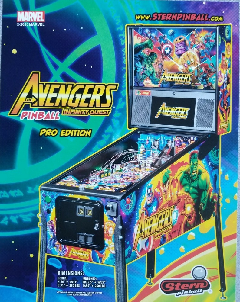 Avengers Affinity Quest Pro Stern Pinball Flyer New