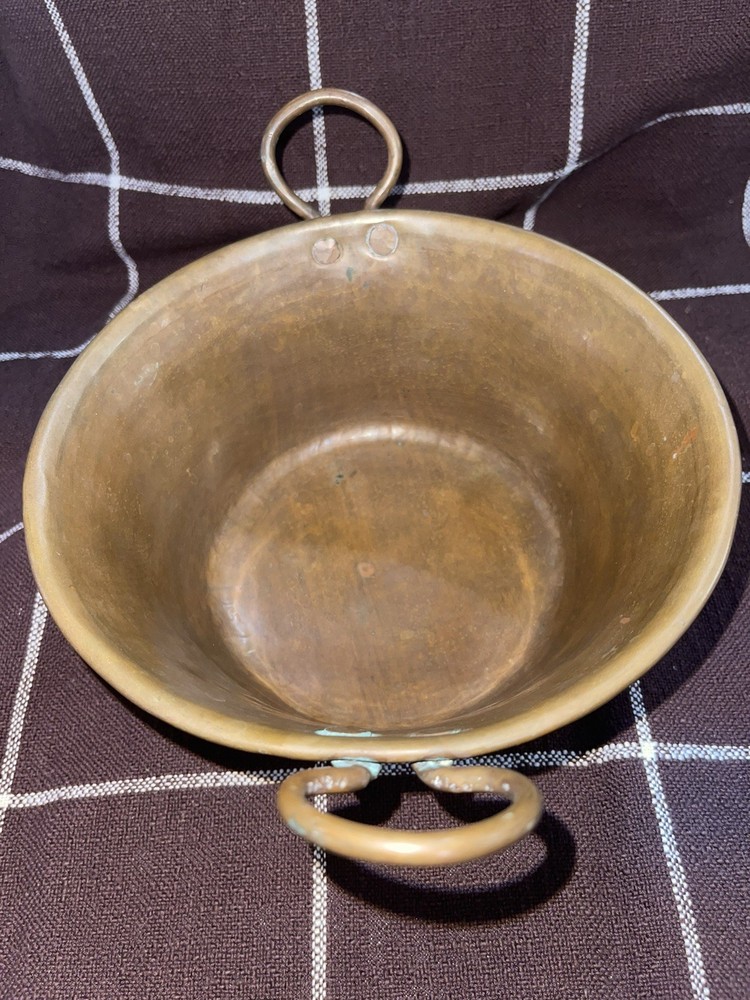 Primitive Hammered Copper Pot w Double Handles Rounded Bottom Rustic Farmhouse