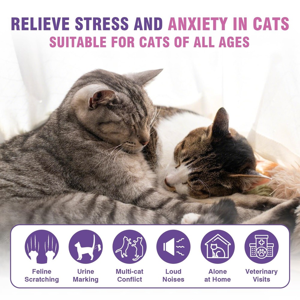 Cat Calming Pheromone Diffuser Refills 4 Pack Anxiety and 4 refills, Purple