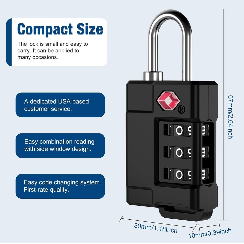 TSA Approved Cable Luggage Locks Plastic 4PCS