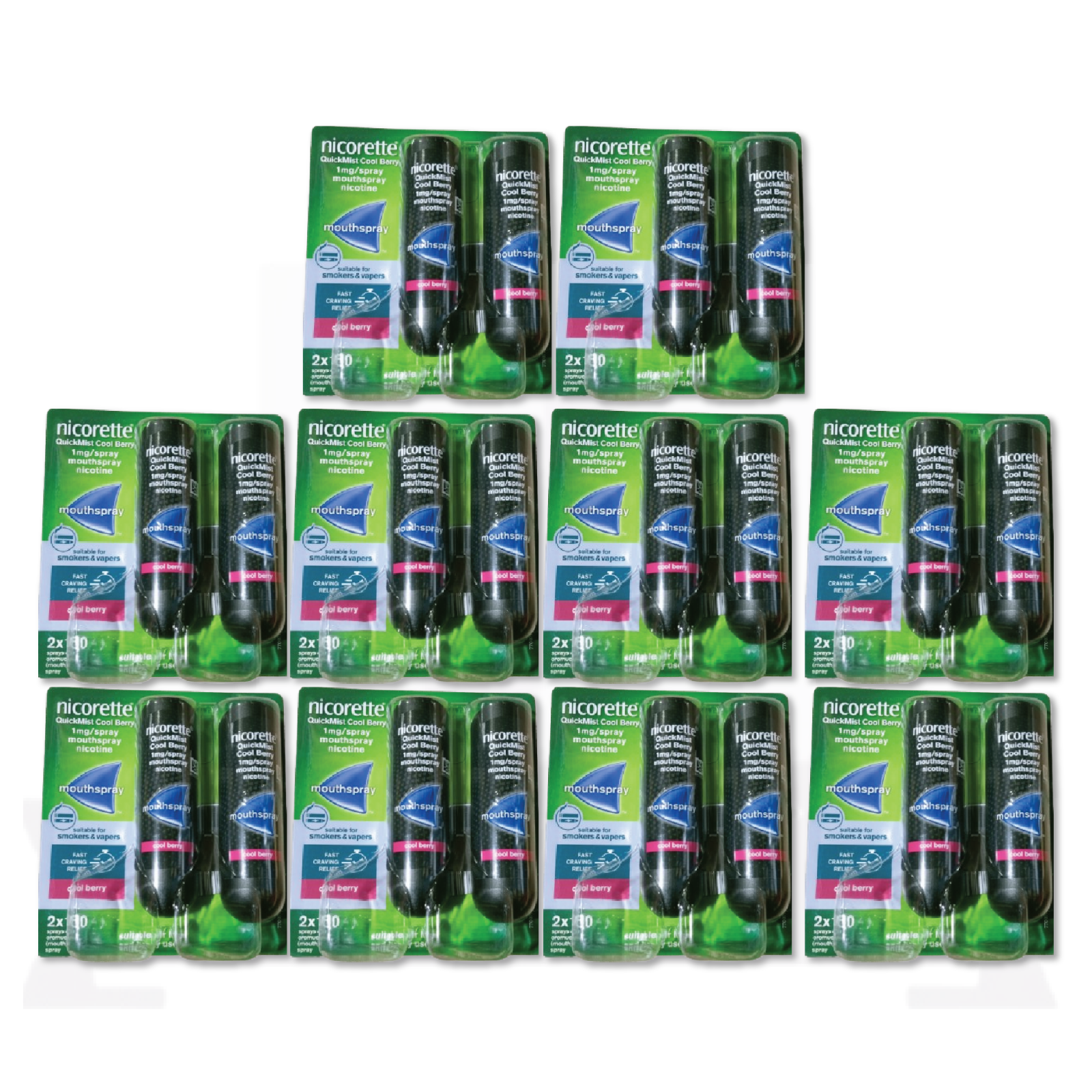 10X Nicorette Mouthspray Quickmist Berry 1mg 13.2ml X 2ct-PACK 10-FREE SHIP